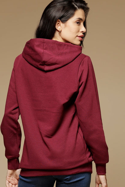 Burgandy Regular Length Long Sleeves PolyCotton Hoodies SweatShirt