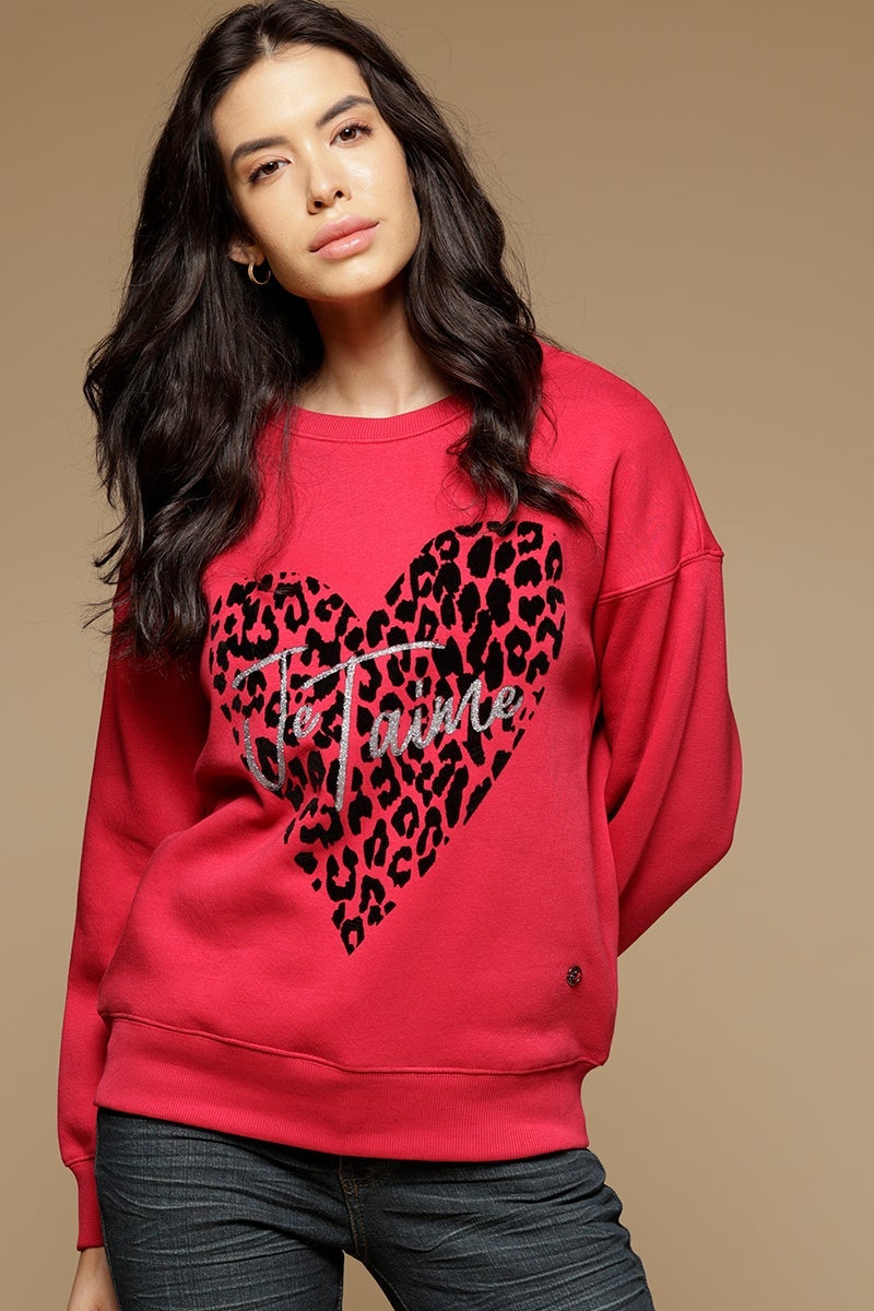 Electric Magenta Regular Length Long Sleeves Round Neck PolyCotton SweatShirt