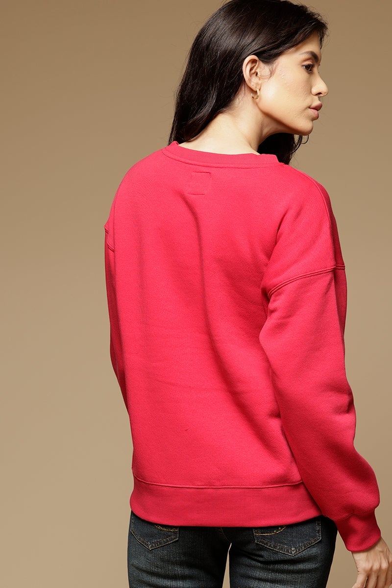 Electric Magenta Regular Length Long Sleeves Round Neck PolyCotton SweatShirt