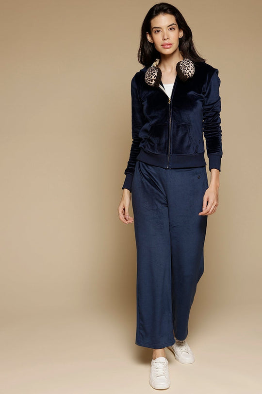 Navy Blue Regular Length Long Sleeves PolyCotton Hoodies SweatShirt