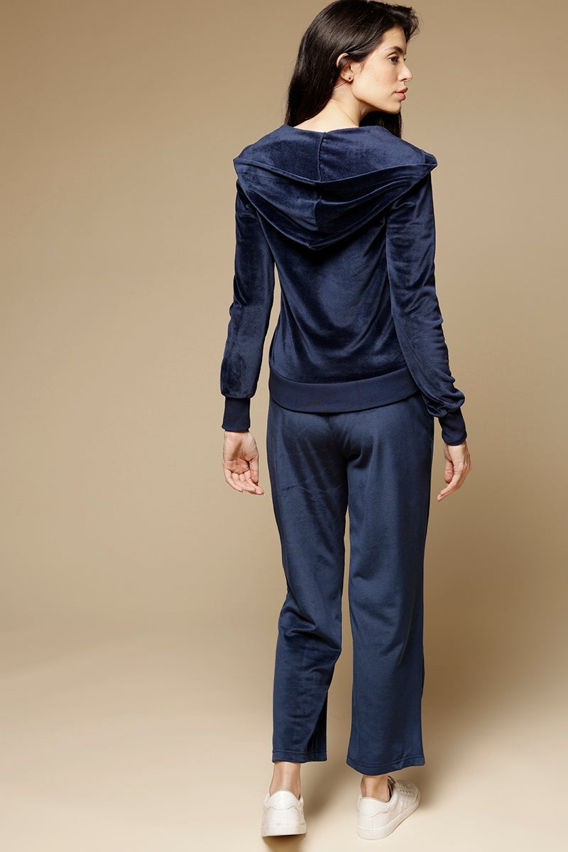 Navy Blue Regular Length Long Sleeves PolyCotton Hoodies SweatShirt