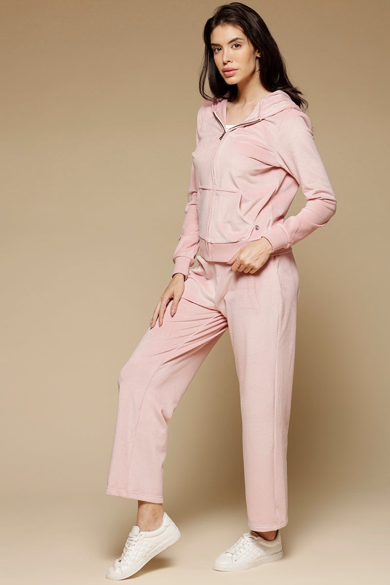 Pink Regular Length Long Sleeves PolyCotton Hoodies SweatShirt