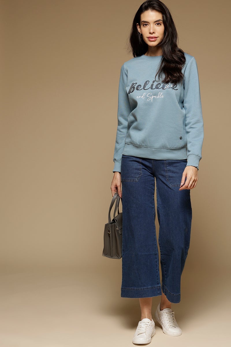 Blue Flog Regular Length Long Sleeves Round Neck PolyCotton SweatShirt