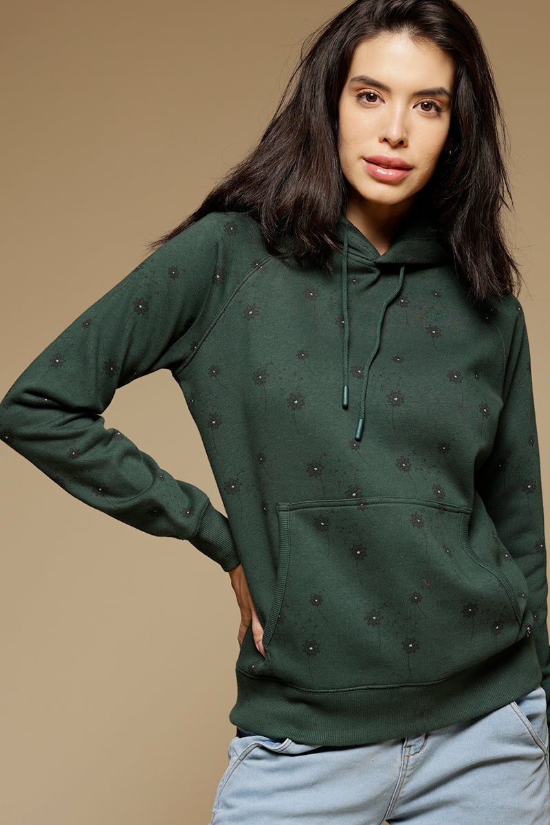 Dark Green Regular Length Long Sleeves PolyCotton Hoodies SweatShirt