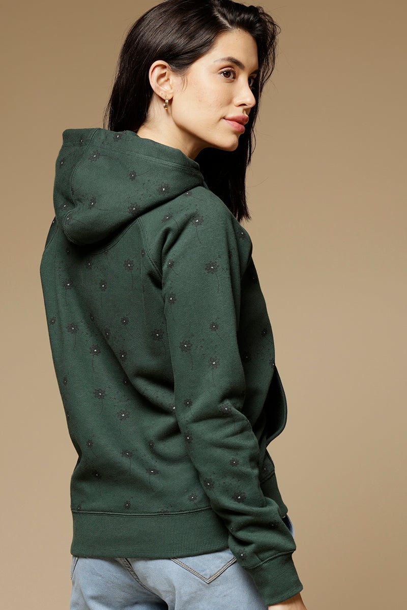 Dark Green Regular Length Long Sleeves PolyCotton Hoodies SweatShirt