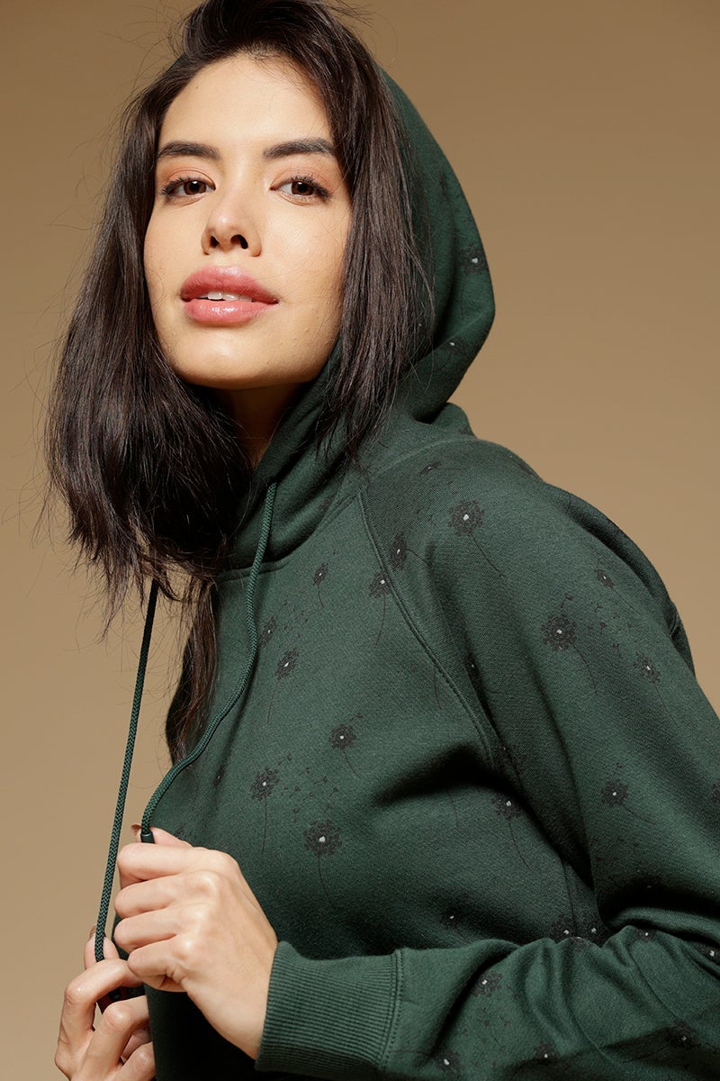 Dark Green Regular Length Long Sleeves PolyCotton Hoodies SweatShirt