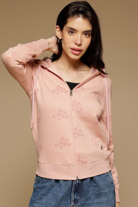 Putty Pink Regular Length Long Sleeves PolyCotton Hoodies SweatShirt