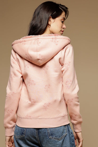 Putty Pink Regular Length Long Sleeves PolyCotton Hoodies SweatShirt