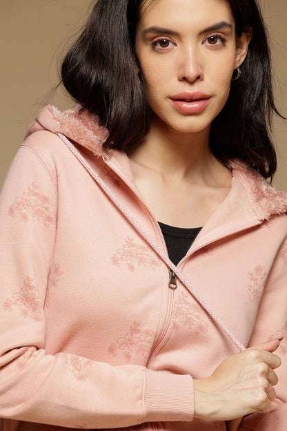 Putty Pink Regular Length Long Sleeves PolyCotton Hoodies SweatShirt