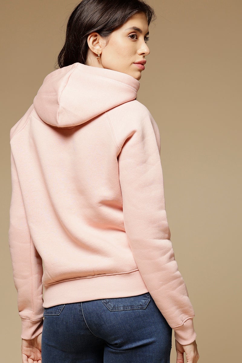 Putty Pink Regular Length Long Sleeves PolyCotton Hoodies Sweatshirt