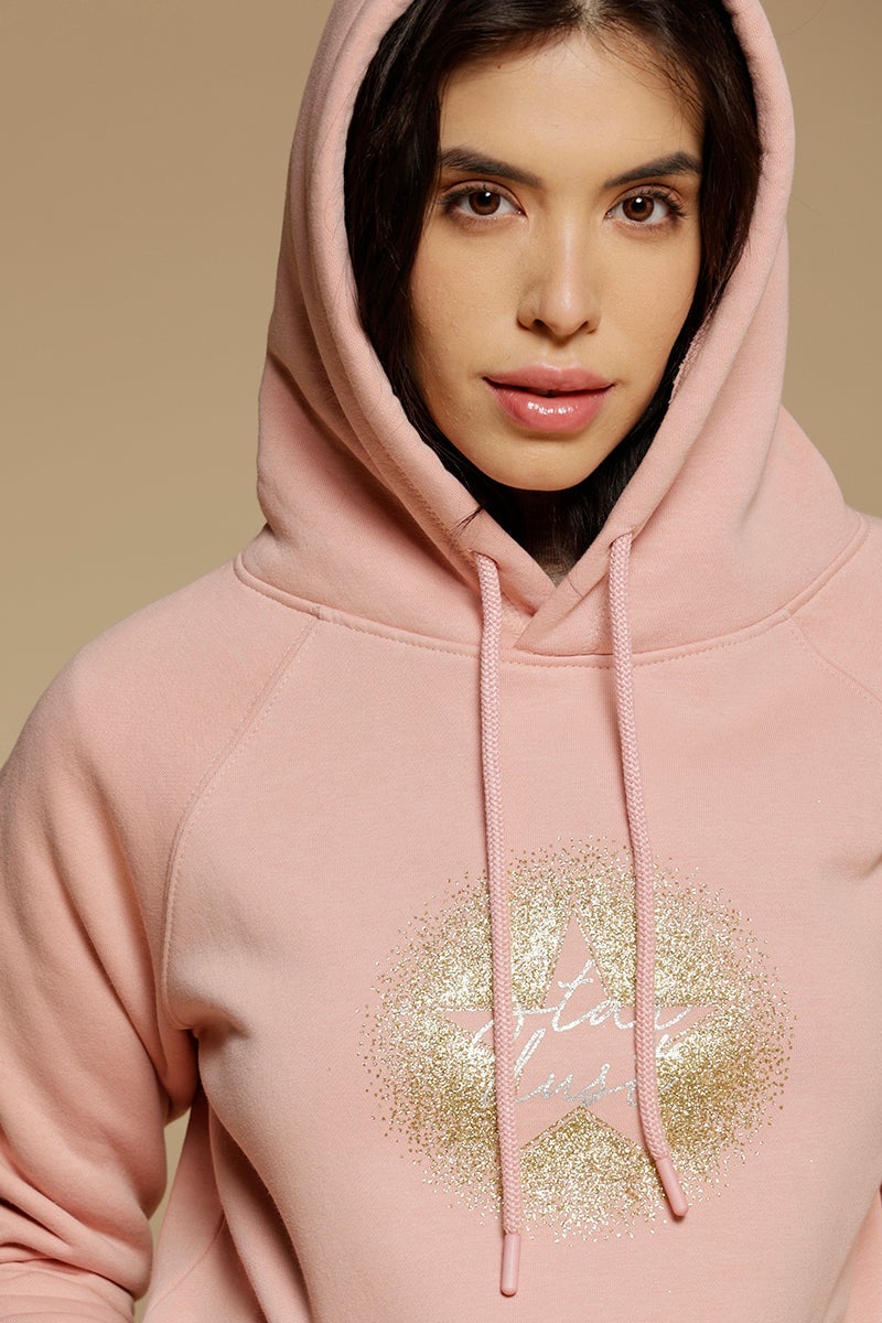 Putty Pink Regular Length Long Sleeves PolyCotton Hoodies Sweatshirt