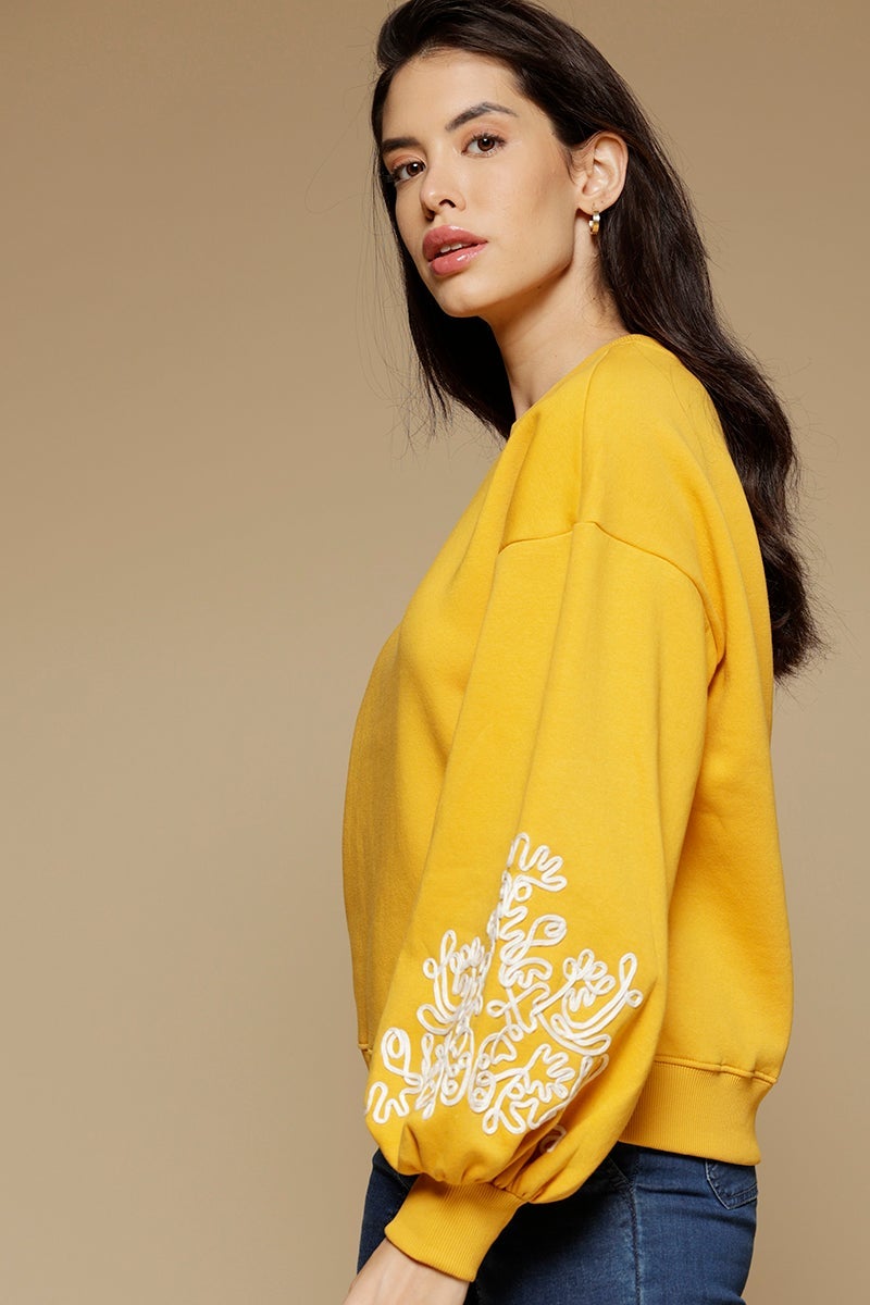 Mustard Regular Length Long Sleeves Round Neck Polycotton Sweatshirt