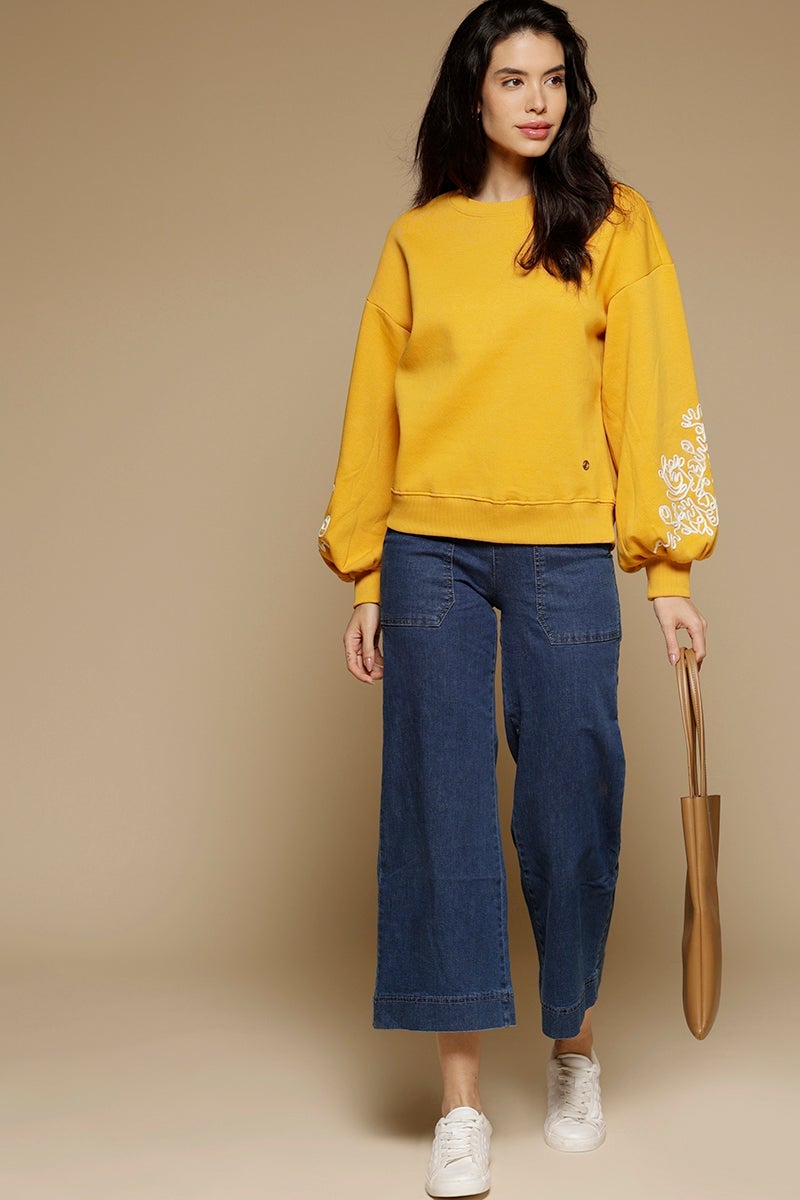 Mustard Regular Length Long Sleeves Round Neck Polycotton Sweatshirt