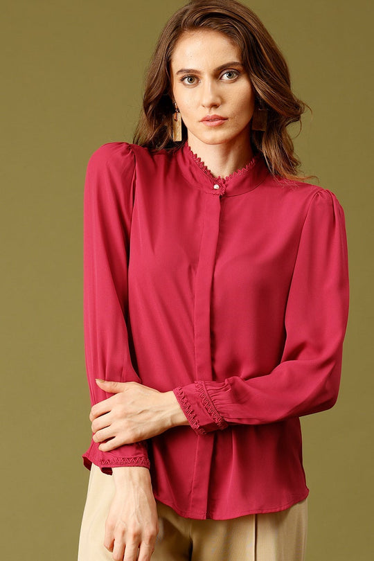 Rasberry Medium Length Choker Neck Polyester Tunic