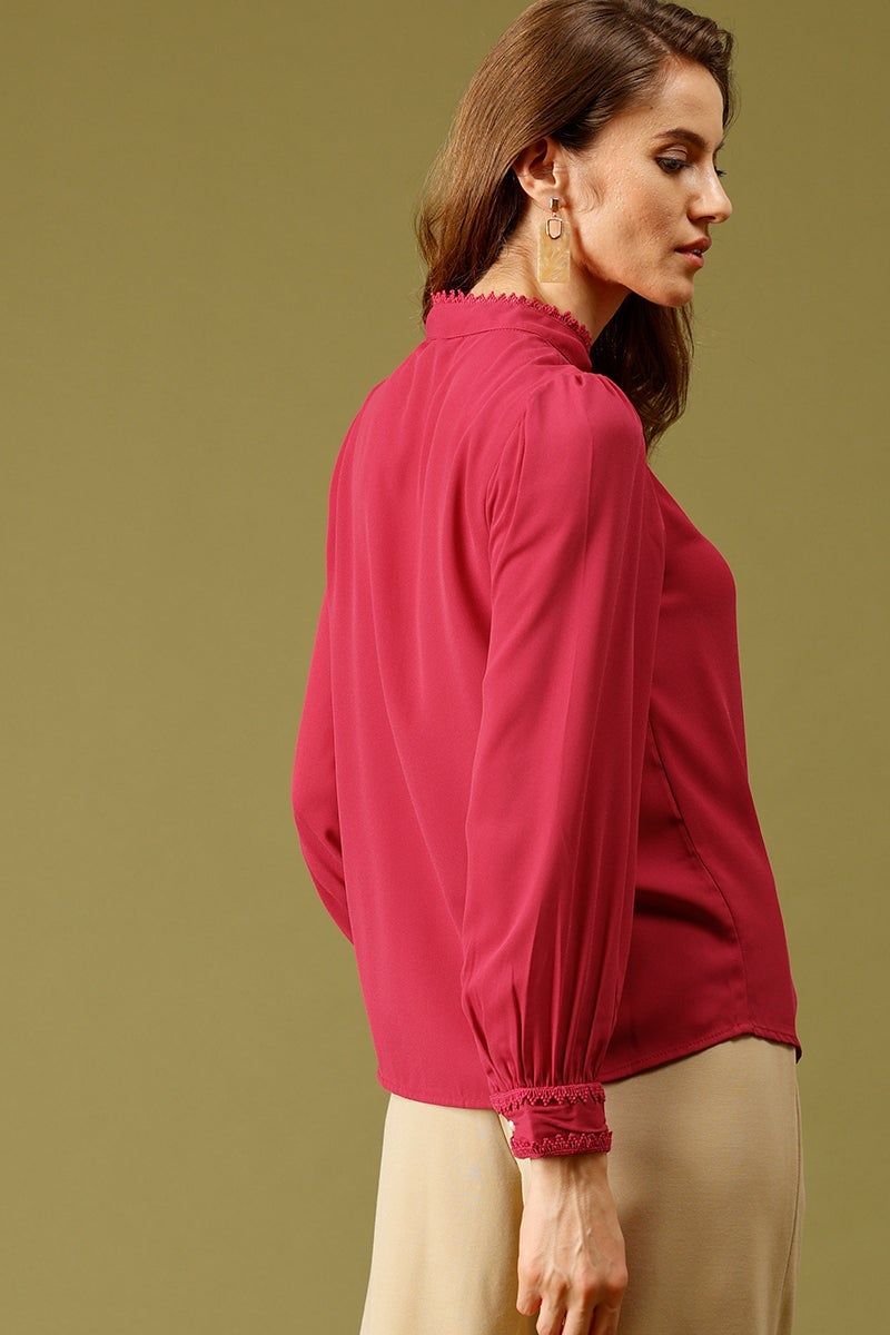 Rasberry Medium Length Choker Neck Polyester Tunic