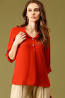Rust Medium Length V-Neck Polyester Tunic