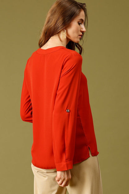 Rust Medium Length V-Neck Polyester Tunic