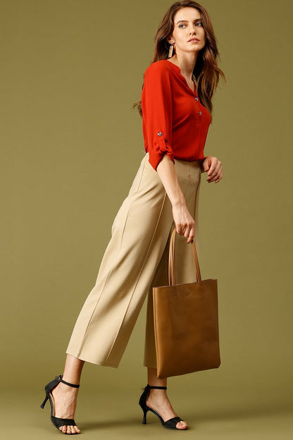 Rust Medium Length V-Neck Polyester Tunic
