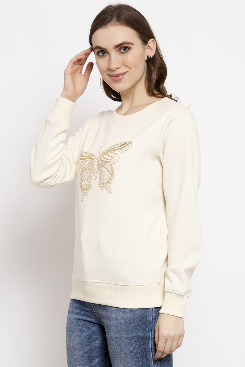 Gipsy Cream Solid Poly Cotton Sweatshirt