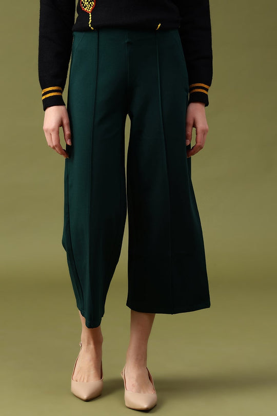 Gipsy Bottle Green Solid Pant/Trousers