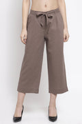 Khaki Ankle Length Mid-Rise Cotton Culottes
