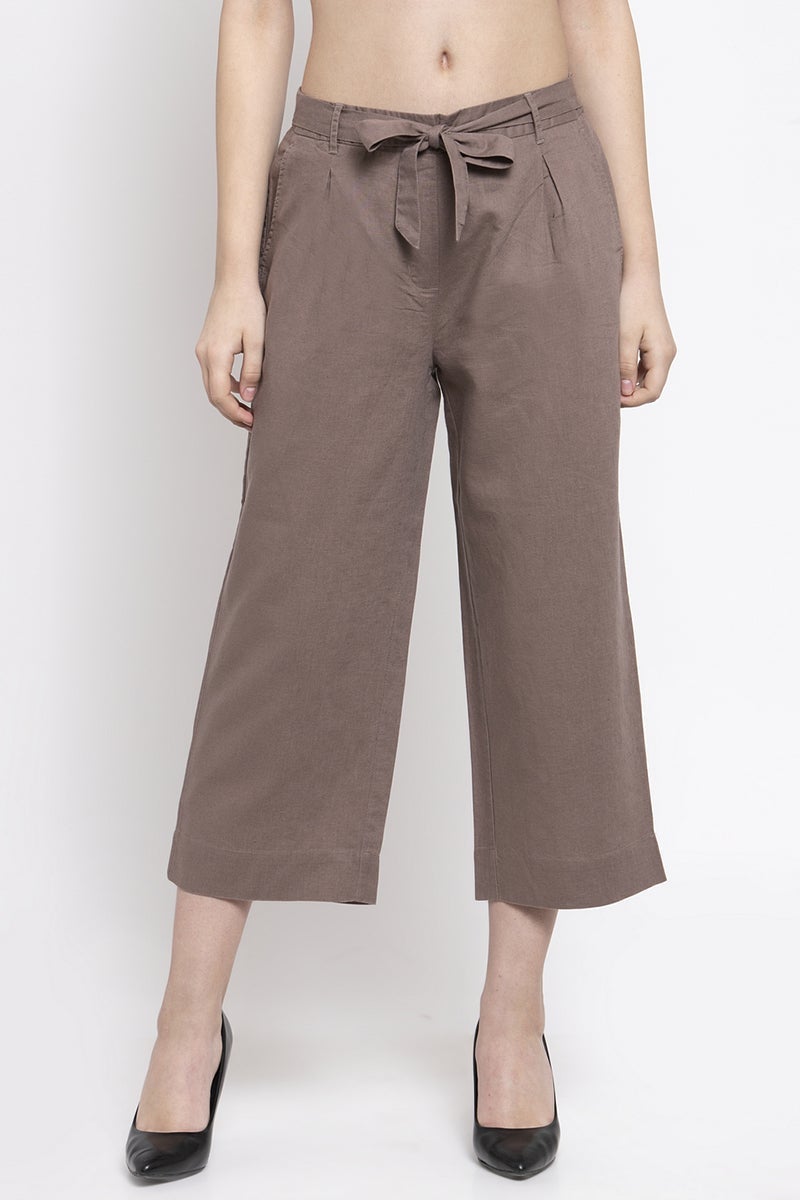 Khaki Ankle Length Mid-Rise Cotton Culottes