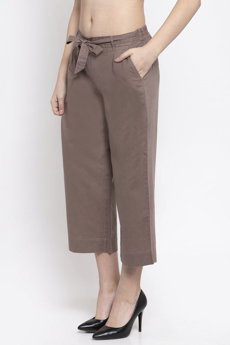 Khaki Ankle Length Mid-Rise Cotton Culottes