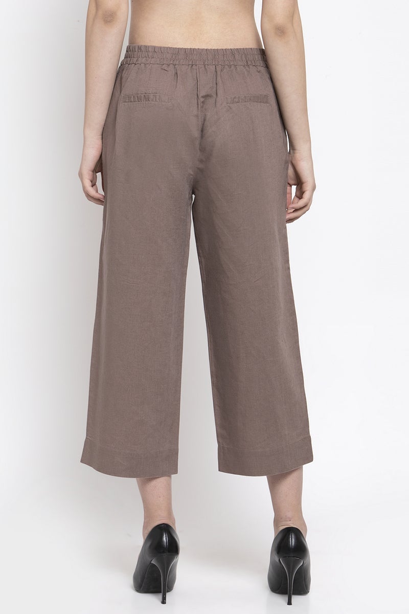 Khaki Ankle Length Mid-Rise Cotton Culottes