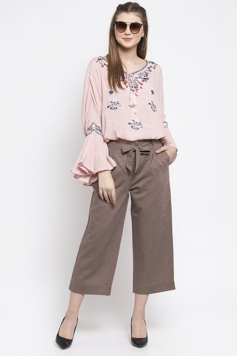 Khaki Ankle Length Mid-Rise Cotton Culottes