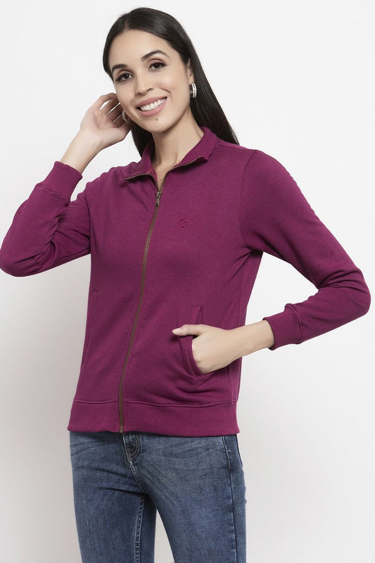 Gipsy Magenta Purple Self Design Poly Cotton Sweatshirt