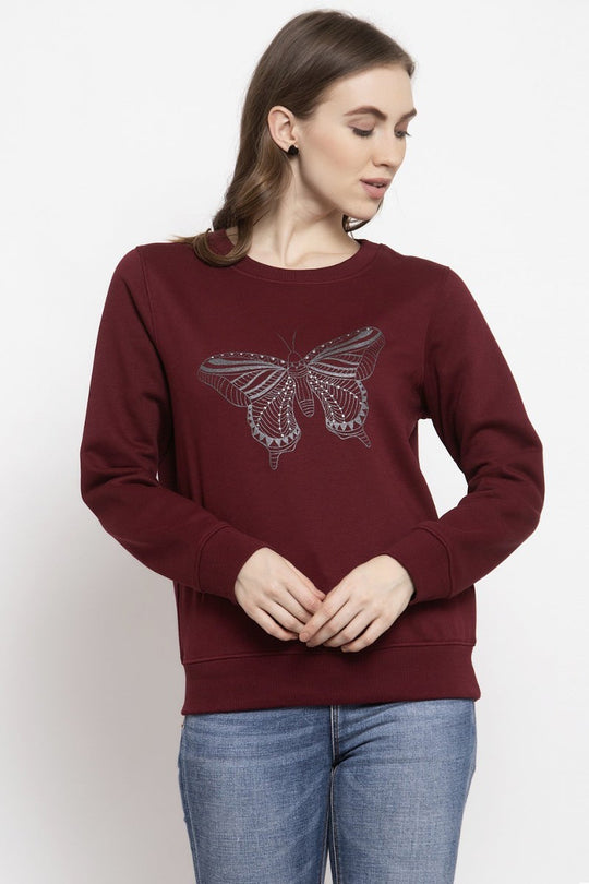 Gipsy Burgandy Solid Poly Cotton Sweatshirt