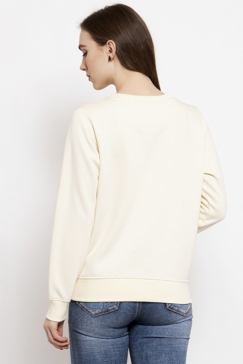 Gipsy Cream Solid Poly Cotton Sweatshirt