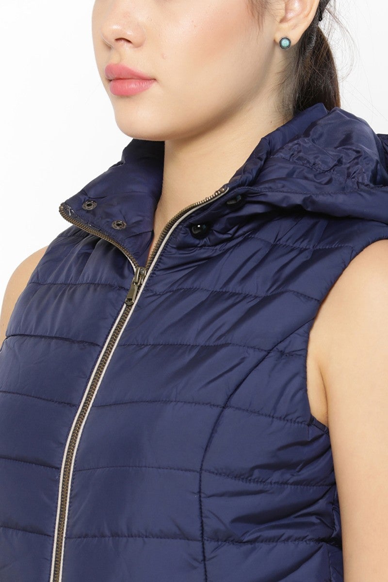 Gipsy Women Navy Hooded Half Sleeve Ladies Jackets