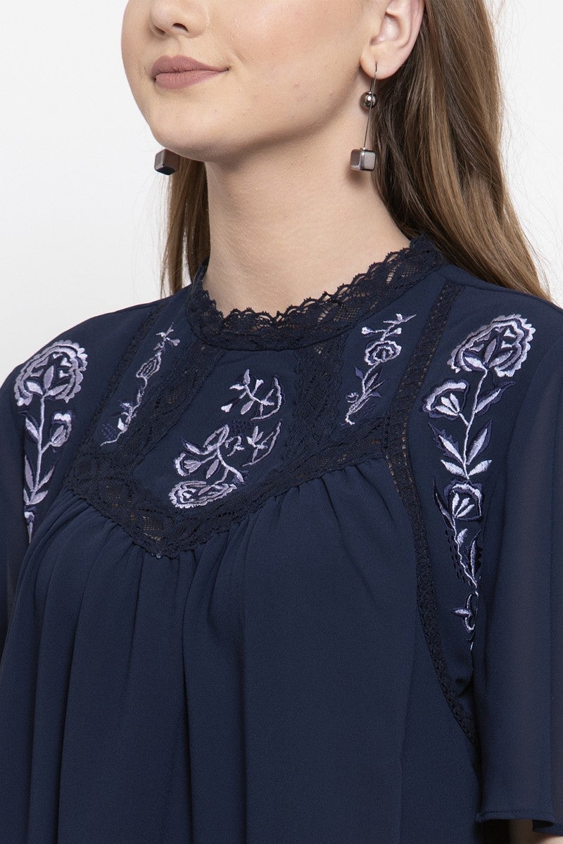 Gipsy Women Casual Half Bell Sleeves Navy Blouse