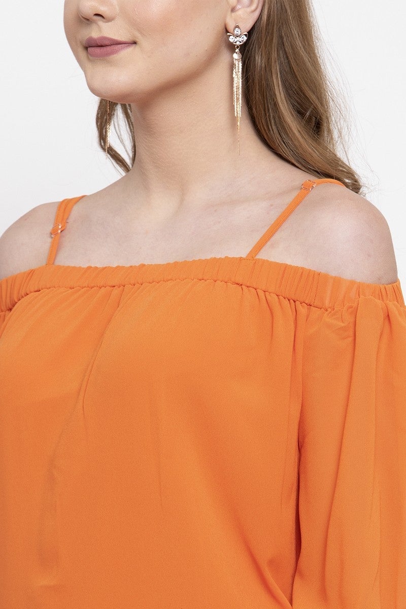 Gipsy Women Casual Off Shoulder Knot Half Sleeve Orange Blouse
