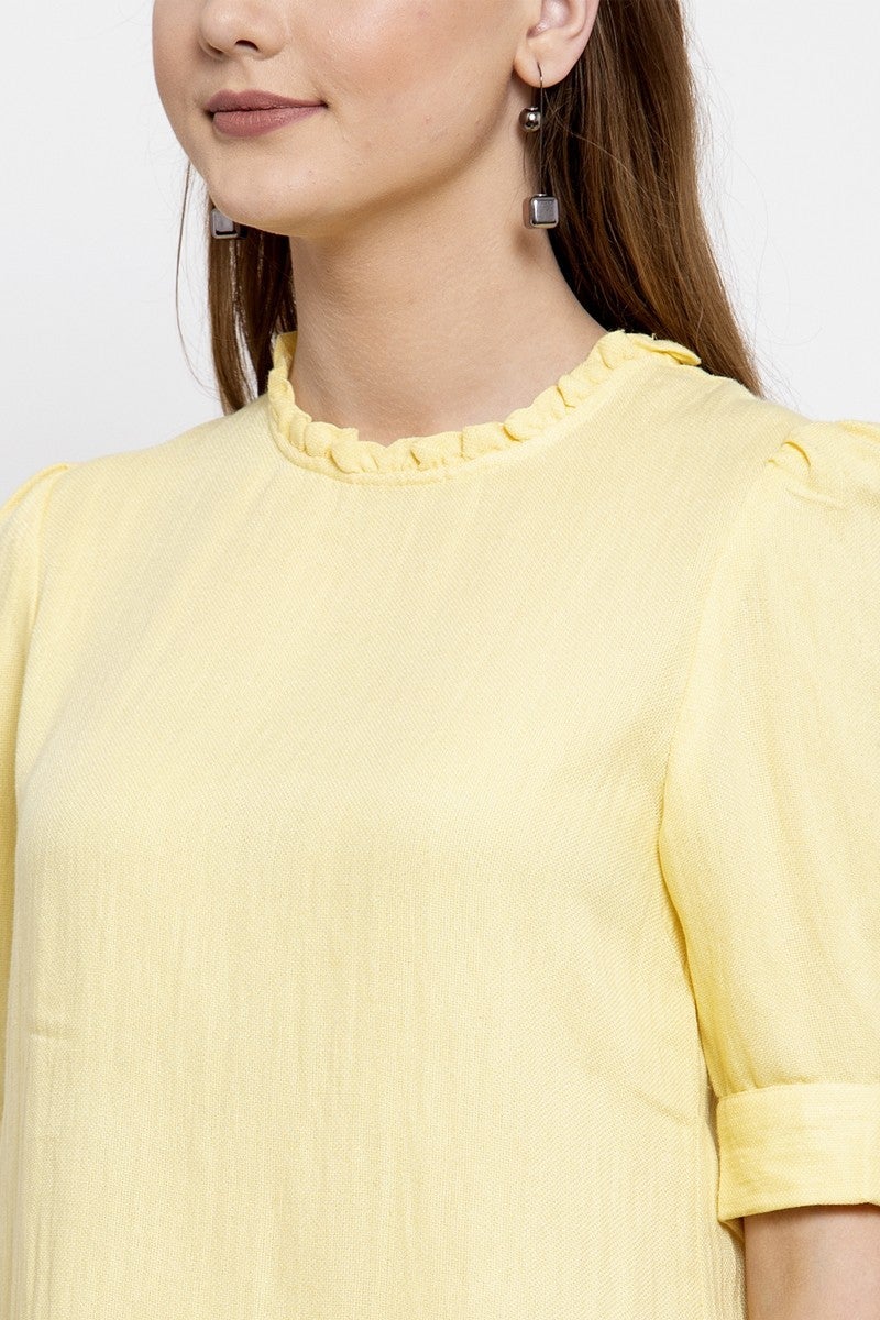 Gipsy Women Round Neck Half Sleeves Yellow Top