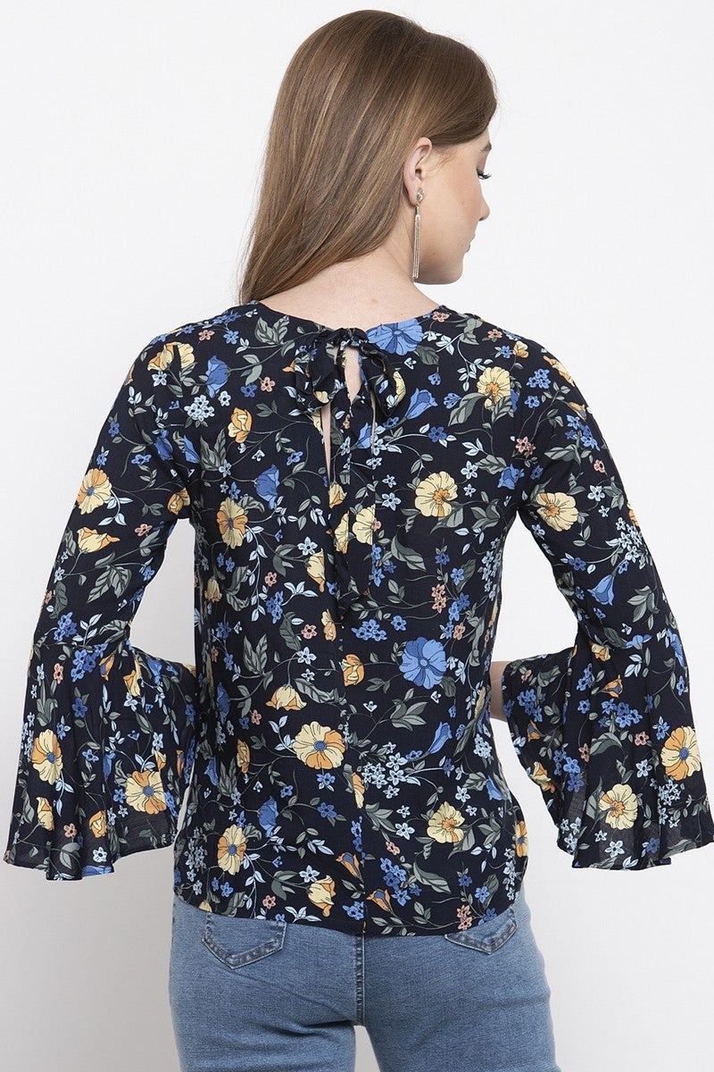 Gipsy Women Casual Bell Sleeves Navy Blouse
