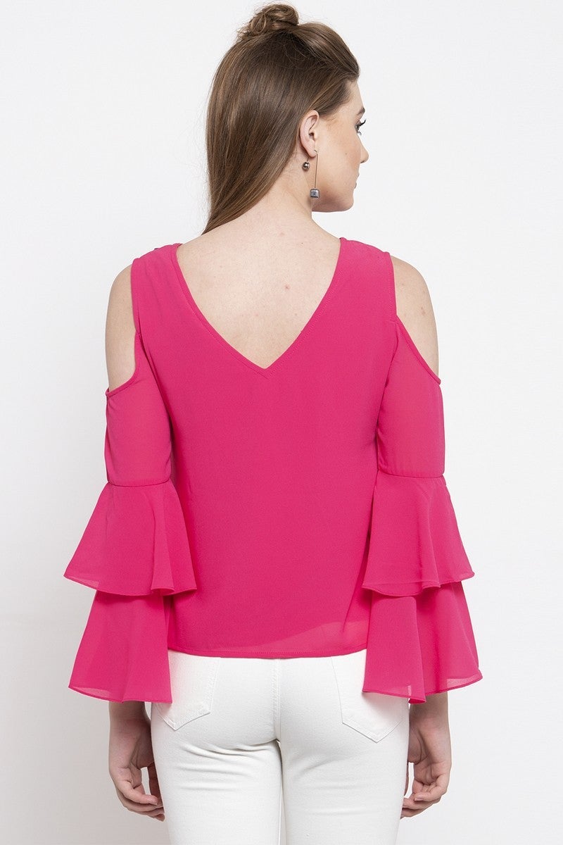 Gipsy Women Casual Off Shoulder Bell Sleeves Fuschia Blouse