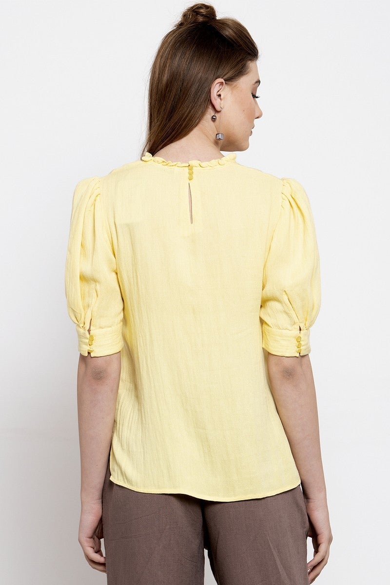 Gipsy Women Round Neck Half Sleeves Yellow Top