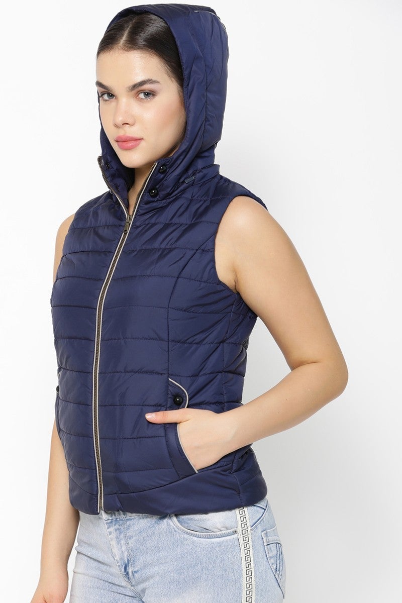 Gipsy Women Navy Hooded Half Sleeve Ladies Jackets