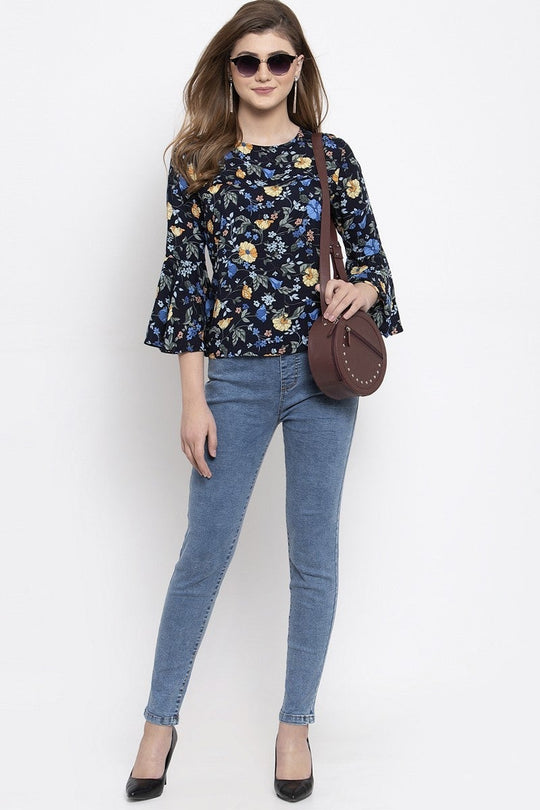 Gipsy Women Casual Bell Sleeves Navy Blouse