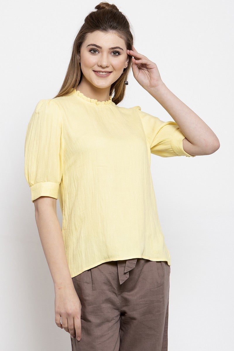 Gipsy Women Round Neck Half Sleeves Yellow Top