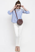 Gipsy Women Round Neck 3 By 4 Sleeves Blue Top