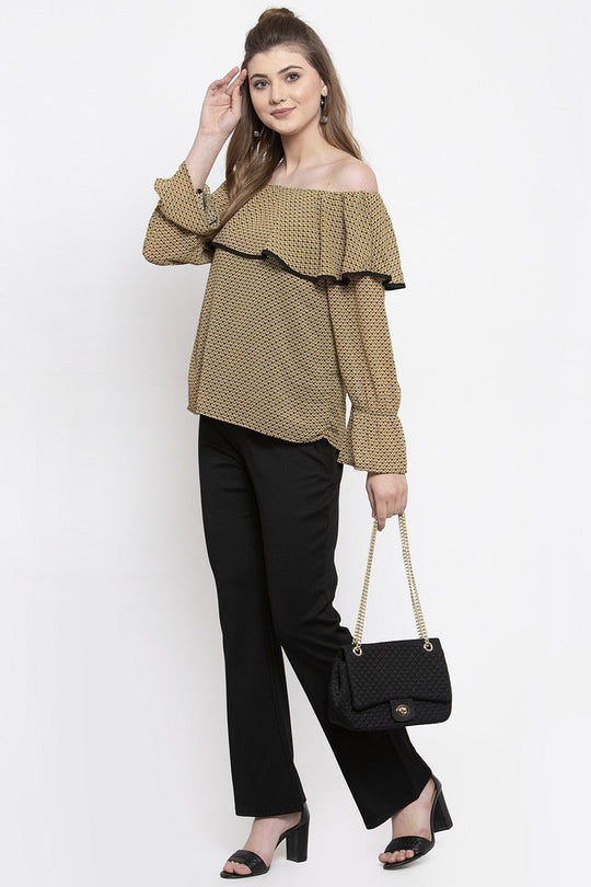 Gipsy Women Off Shoulder Full Sleeves Mustard Top