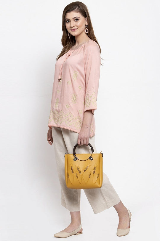 Gipsy Women Boat Neck 3 By 4 Sleeves Pink Top