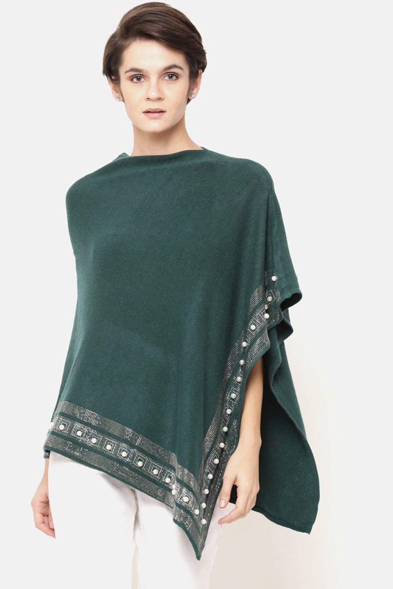Gipsy Women Solid Flared Sleeve Green Poncho