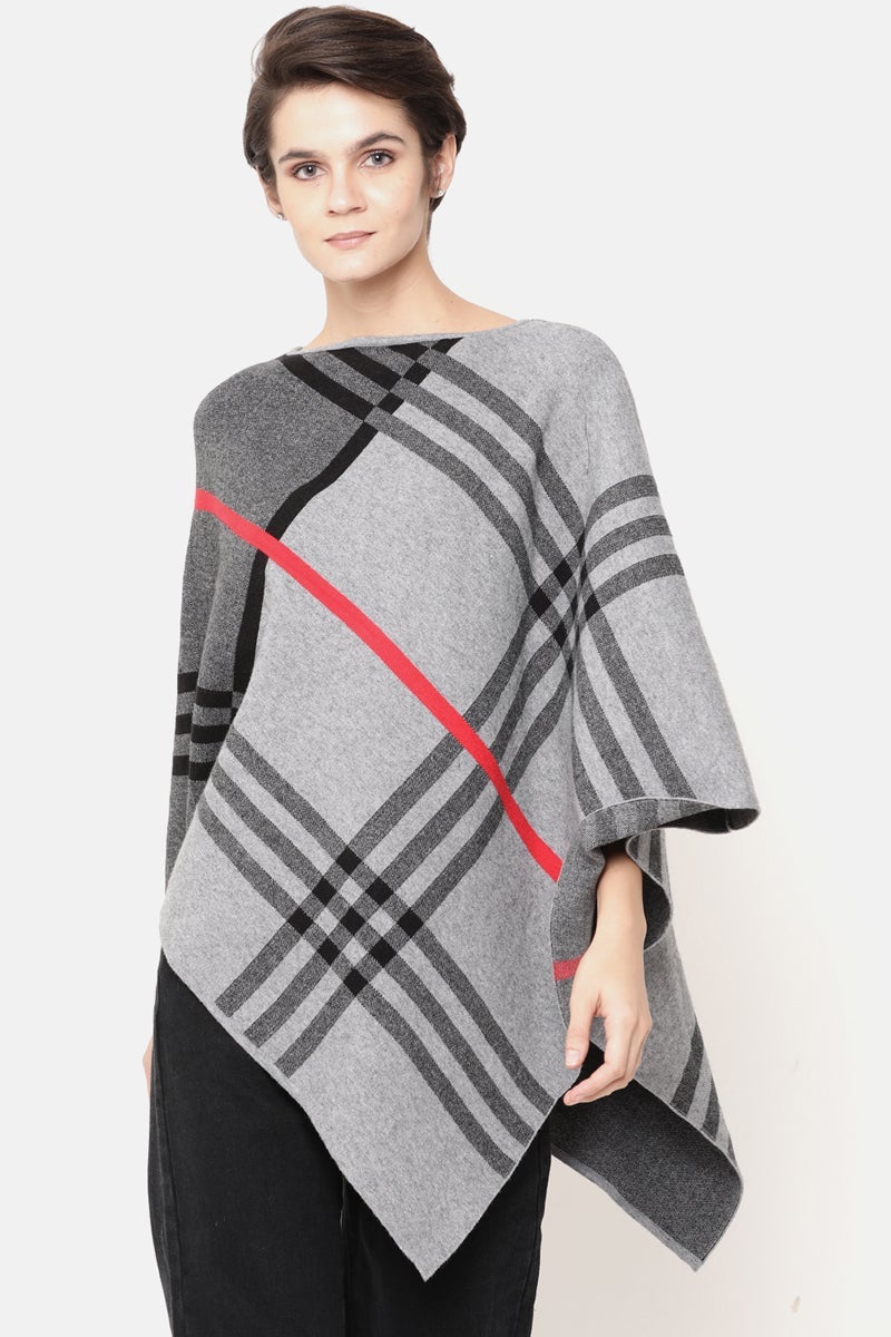 Gipsy Grey Striped Acrylic Poncho/Sweater