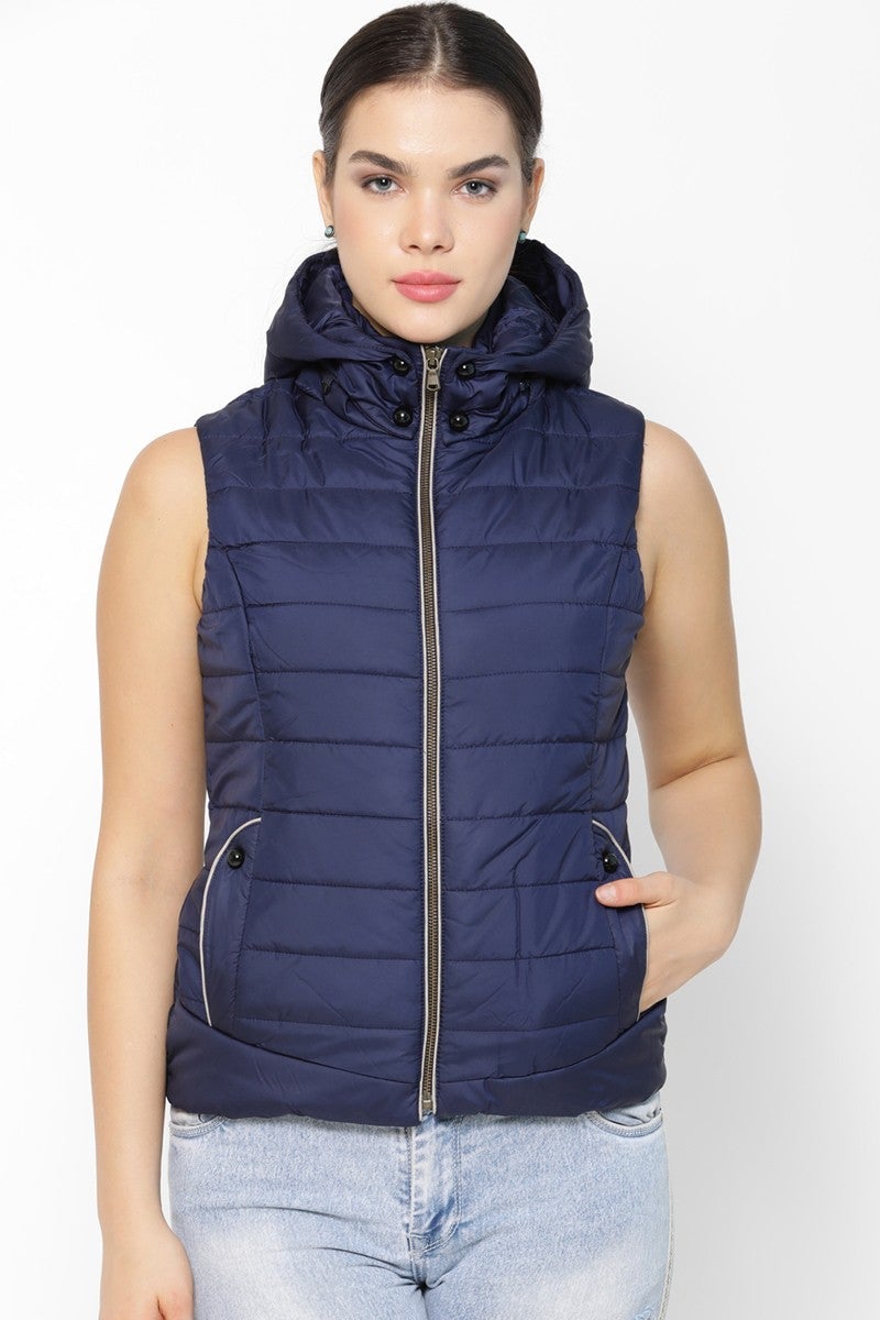 Gipsy Women Navy Hooded Half Sleeve Ladies Jackets