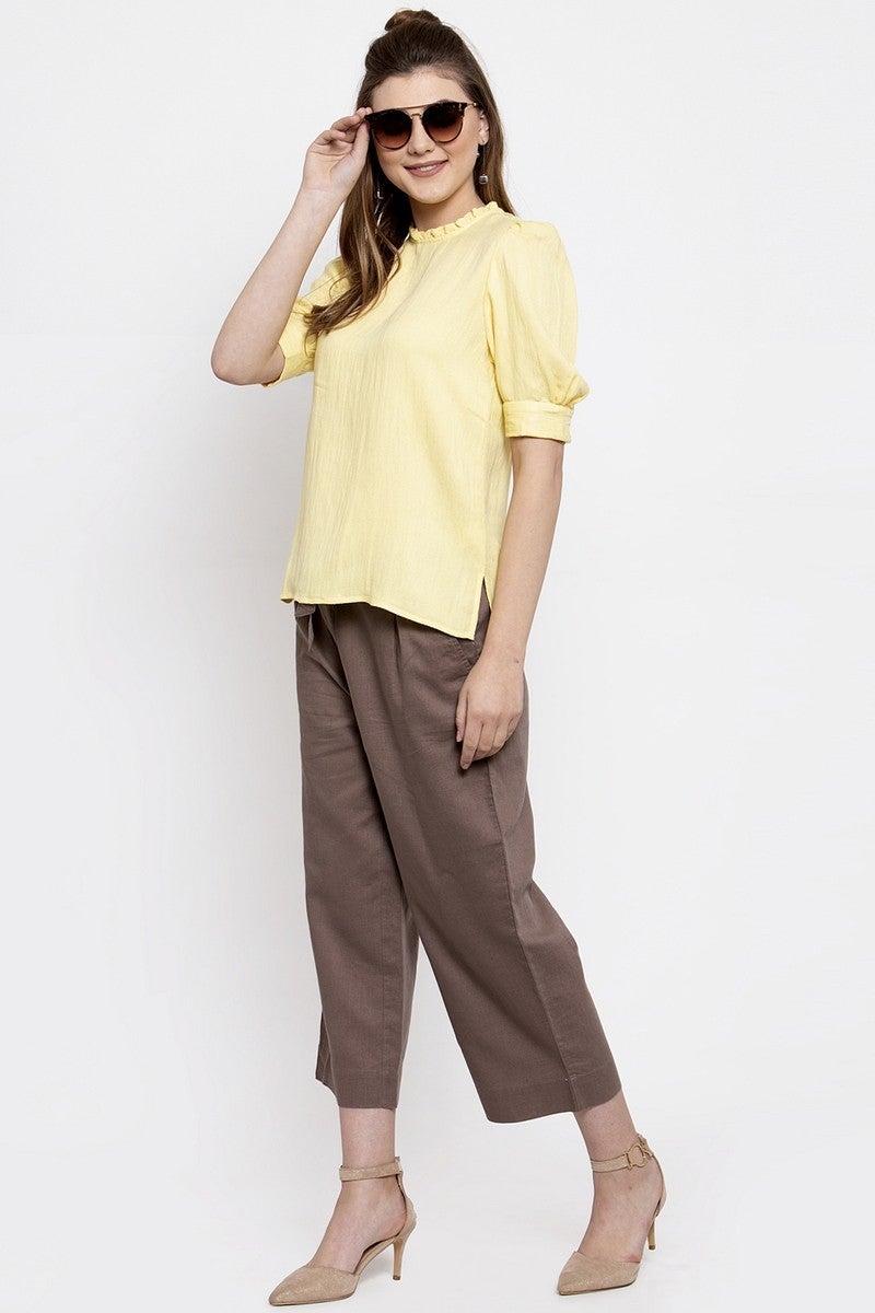 Gipsy Women Round Neck Half Sleeves Yellow Top