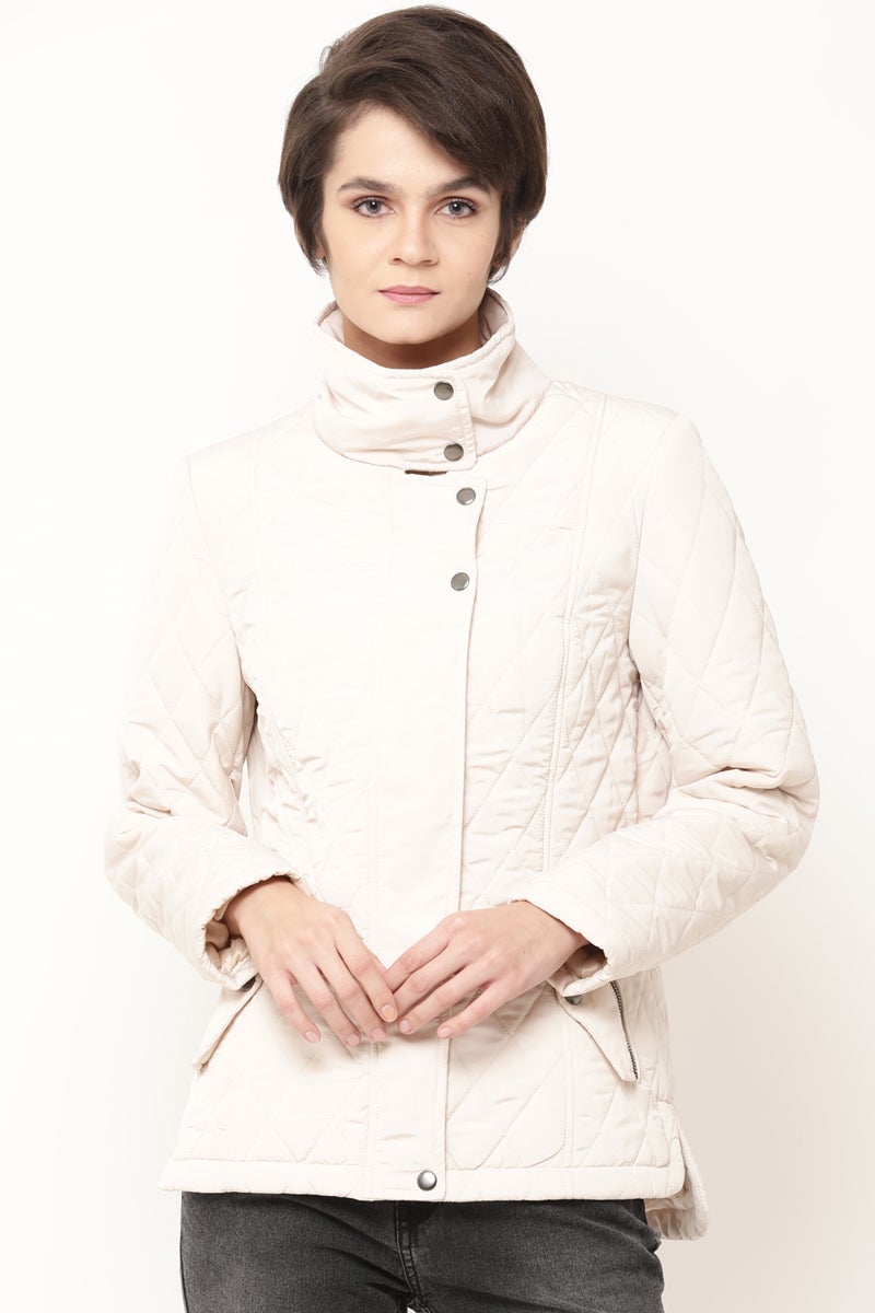 Gipsy Women Solid Full Sleeve 2 Pocket Cream Jacket